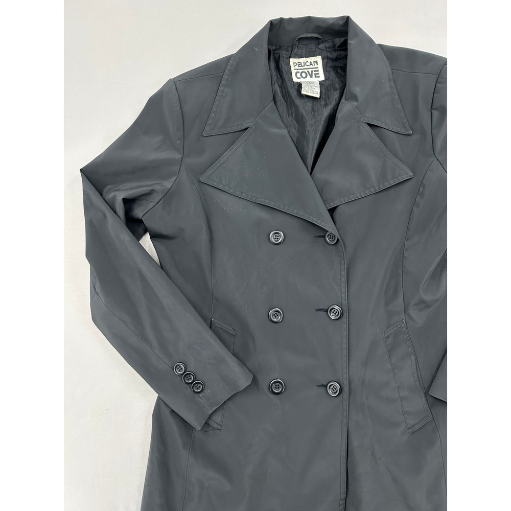 Pelican Cove Womens Black Double Breasted Trench Coat Mid Length Jacket Size L